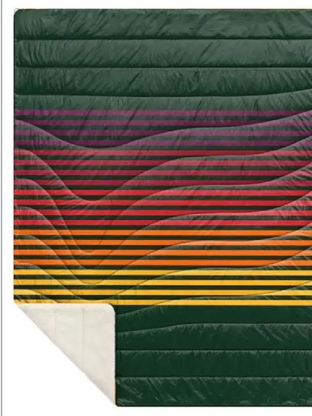 Rumpl 2 Person Sherpa Puffy Blanket — Forest Green with Sunset Stripes